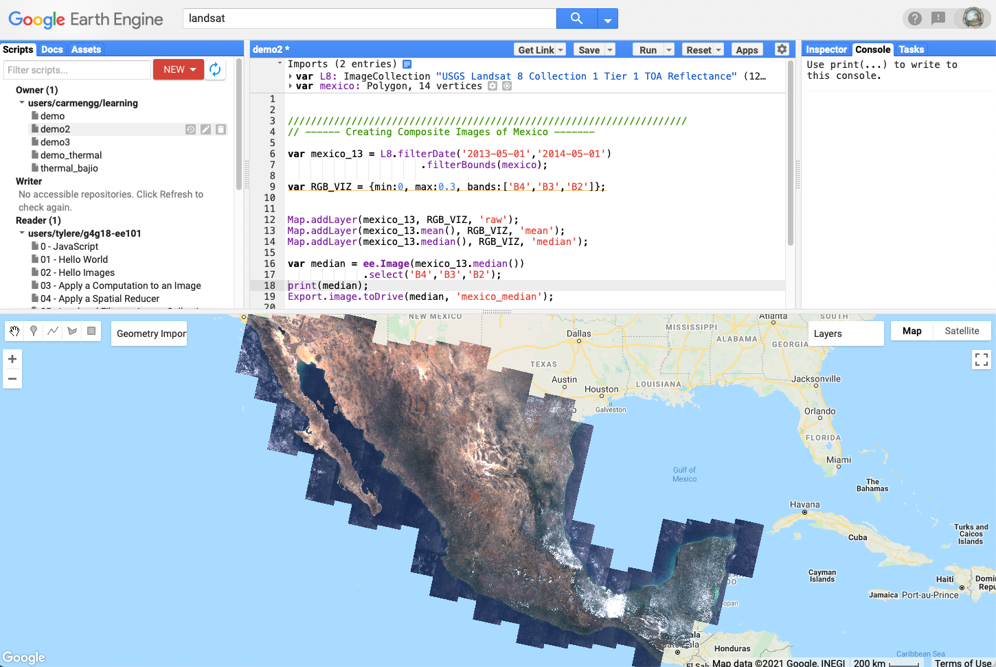 Google Earth Engine script to create Mexico RGB raster file